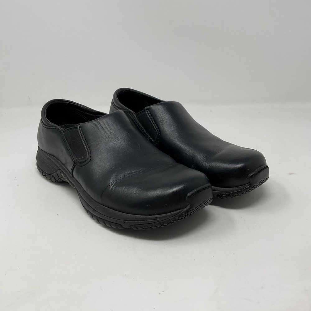 Merrell Encore Moc Pro Black Leather Slip On Clogs Shoes Womens 8.5 J02196